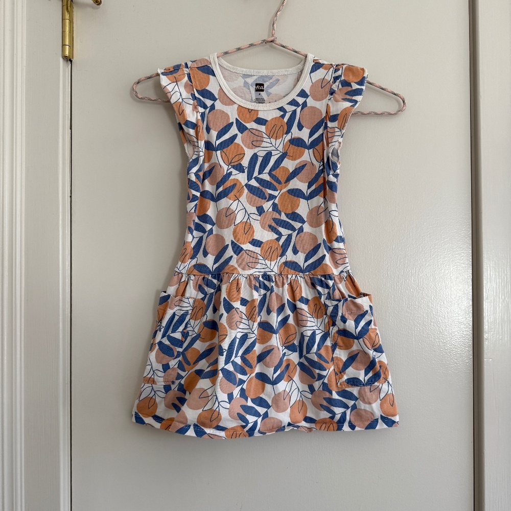 Tea Collection Flutter Sleeve Pocket Dress in Mediterranean Citrus Print Size 4